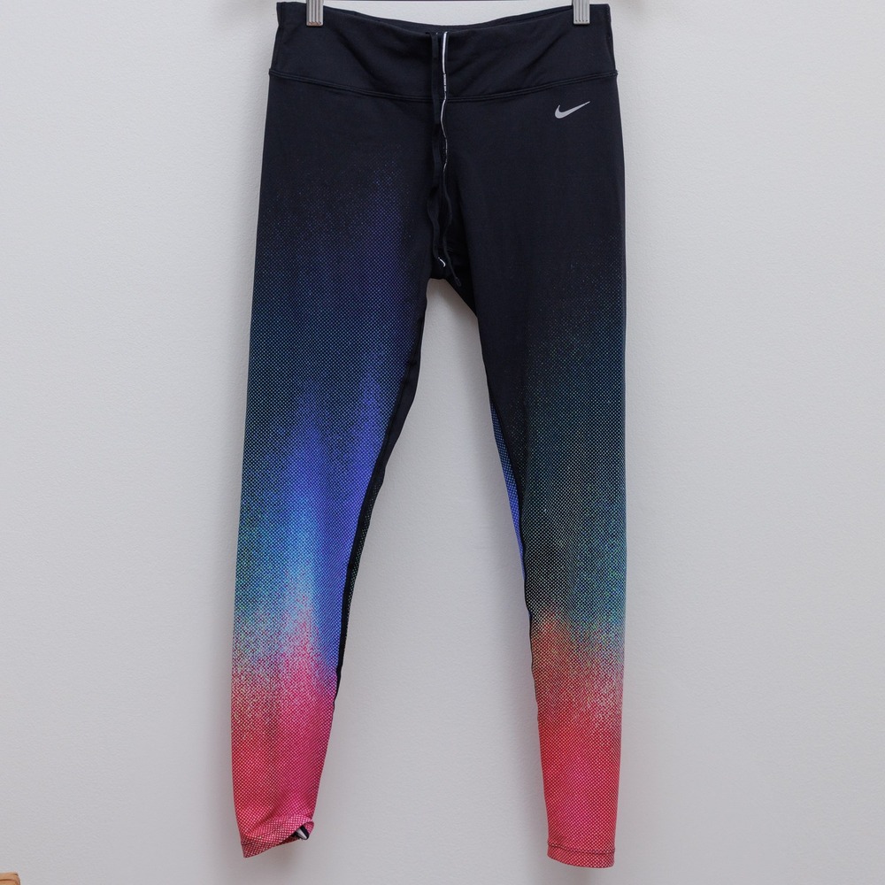 Nike Dri-FIT Womens Running Leggings Black Multicolor Gradient Dot Size M